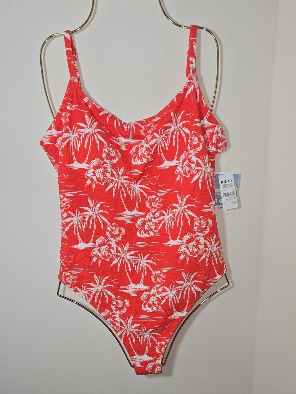 ROXY Juniors Coral Red Orange Tropical Palm One-Piece Swimsuit NWT